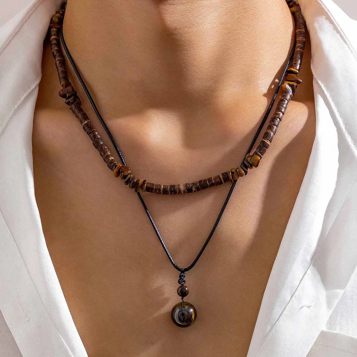 Vintage Ethnic Coconut Wood Necklace